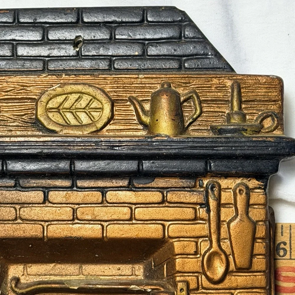 Vintage CHALKWARE Plaster Fireplace Keyholder Missing Hooks